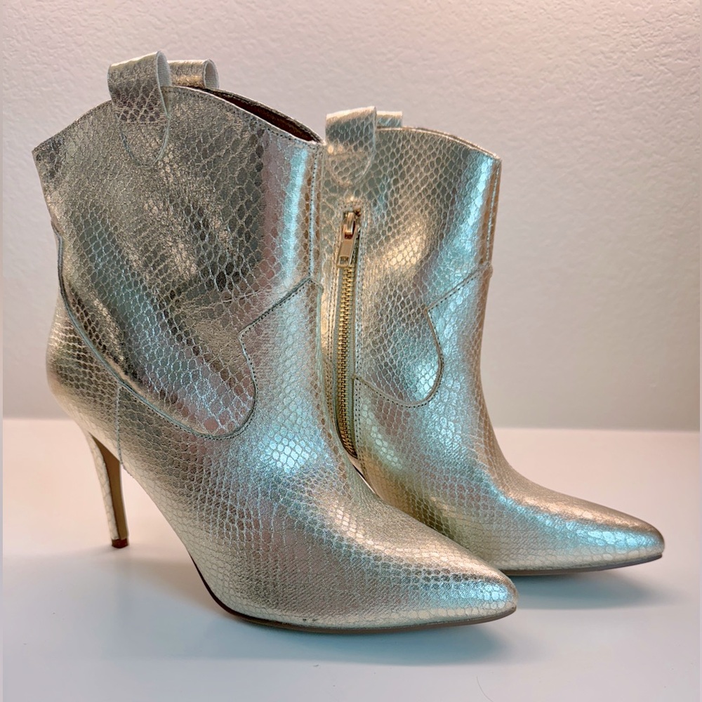 Gold Stiletto Cowgirl Ankle Boots